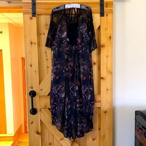 Free People Long Black Floral Beaded Dress XS